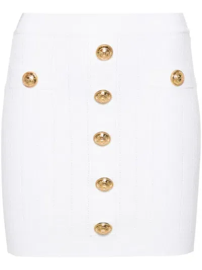 Balmain Buttoned Knitted Skirt In Blanco