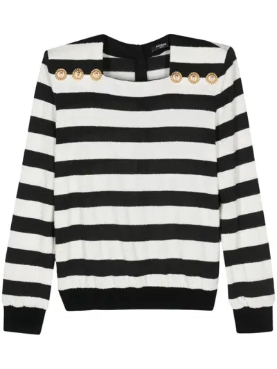 Balmain Embossed-button Striped Jumper In Black