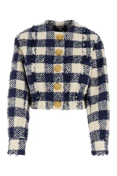 Balmain Buttoned Tweed Crop Bomber Jacket-38f Nd  Female In Multicolor