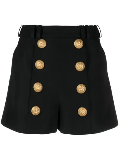 Balmain Buttoned Wool Shorts In Black