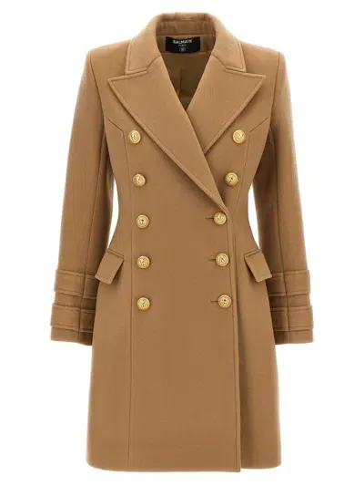 Balmain Cashmere Double-breasted Coat In Beige