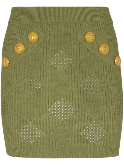 Balmain Check-pattern Mini Skirt In Green