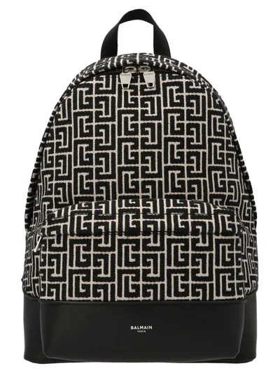 Balmain City Monogram Jacquard Backpack In Blackwhite