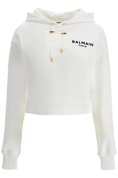 Balmain Cropped Hoodie With Hood. In White