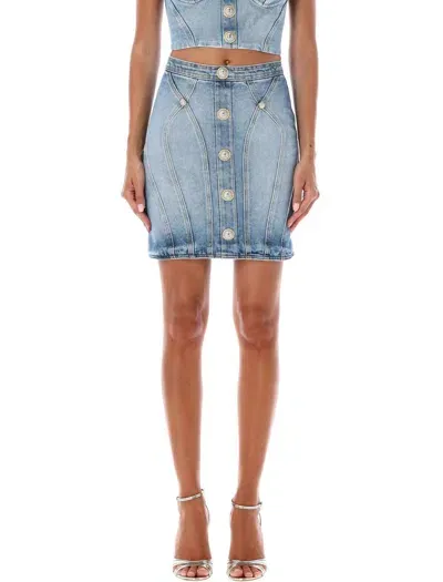 Balmain Denim Mini Skirt In Blue