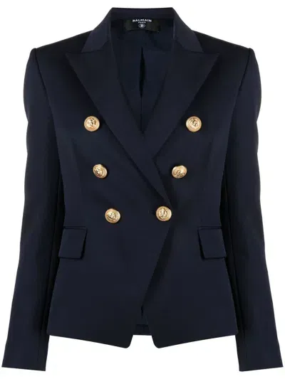 Balmain Double-breasted Peak-lapels Blazer In Blue