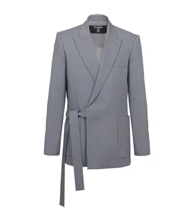 Balmain Double-crepe Side-belt Blazer In Grey