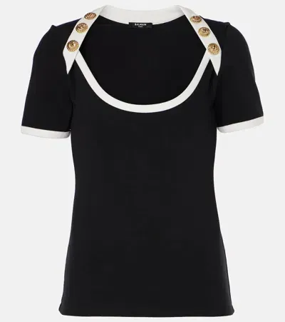 Balmain Button-detail Two-tone T-shirt In Black