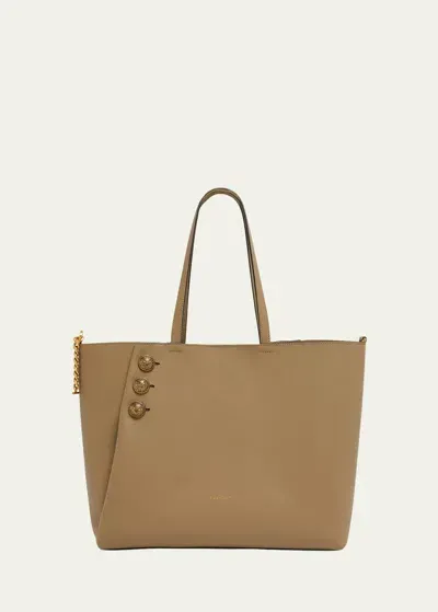 Balmain Embleme Shopper Tote Bag In Grained Leather In Taupe