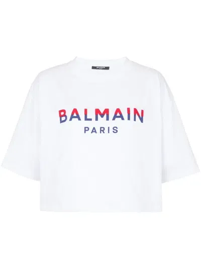 Balmain T-shirt Mit Geflocktem Logo In White