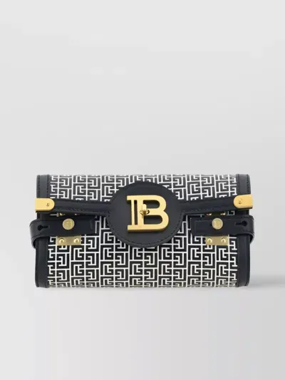 Balmain B-buzz 23 Monogram Leather Clutch In Ivoire,noir