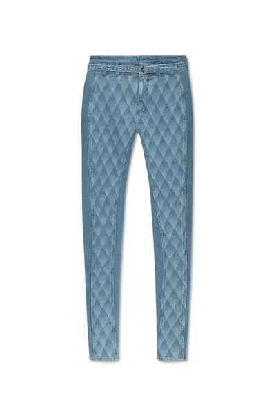 Balmain Geometric Patterned Slim Fit Jeans In Blue