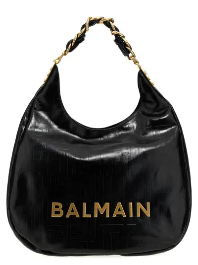 Balmain Hobo 1945 Soft Large Shoulder Bag In Black