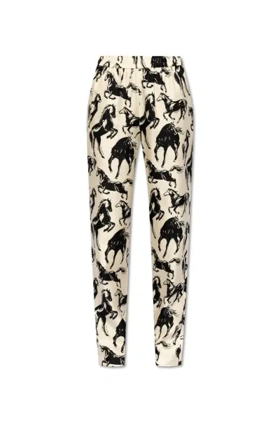 Balmain Horse Printed Twill Trousers In White