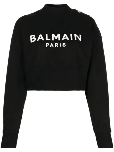 Balmain Felpa Corta Con Stampa  Paris In Black