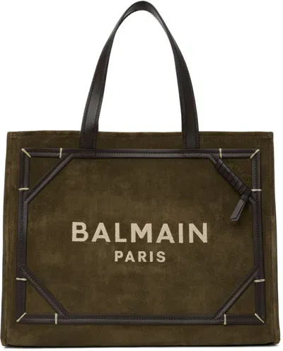 Balmain Khaki B-army Shopper Tote In Khaki Multi