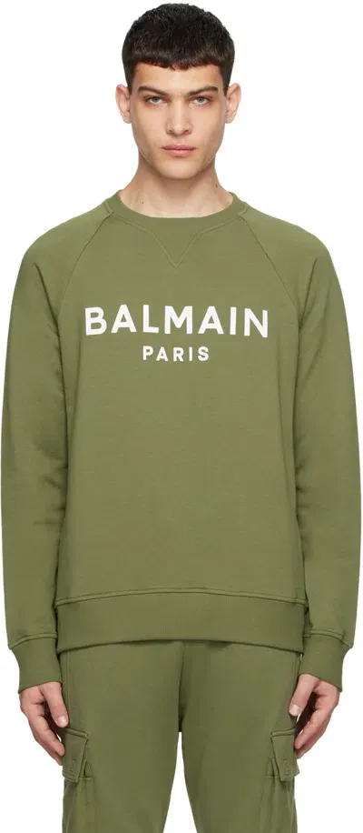 Balmain Logo-print Cotton Sweatshirt In Green