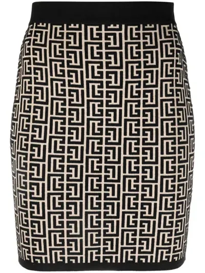 Balmain Jacquard Knitted Skirt In Negro