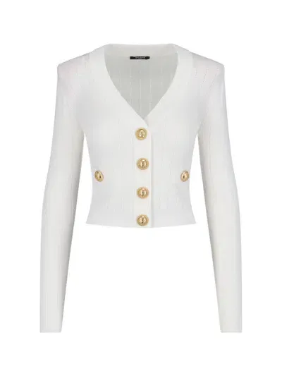 Balmain Knit Cropped Cardigan In 0fa Blanc