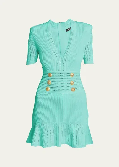 Balmain Knit Mini Dress With Button Details In Mint