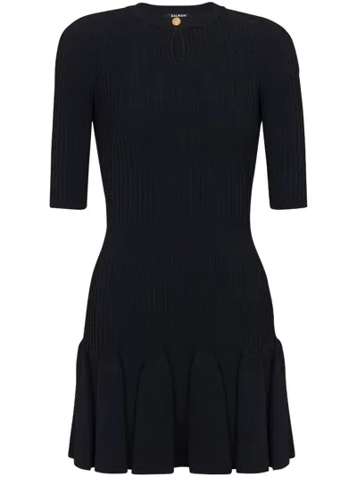 Balmain Knit Skater Short Dress In Black