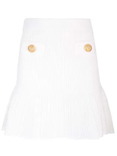 Balmain Knitted Skater Mini Skirt In White