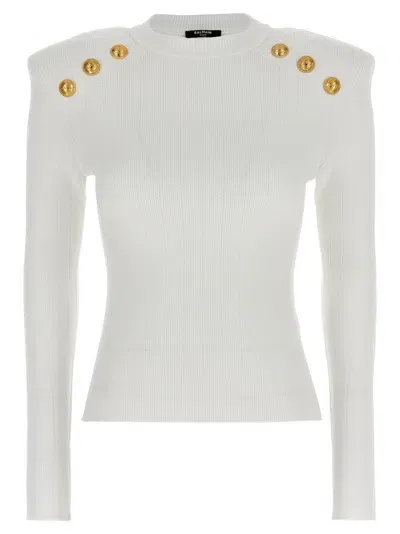 Balmain Logo Button Sweater Sweater, Cardigans White