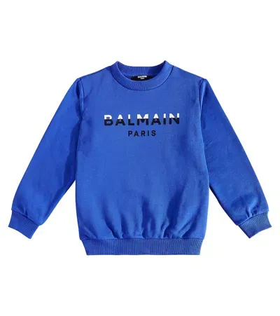 Balmain Kids' Logo Cotton Sweatshirt In Blue