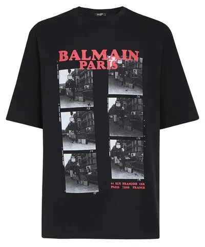 Balmain Logo Cotton T-shirt In Black