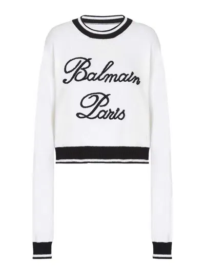 Balmain Logo Crewneck Sweater In Blanco