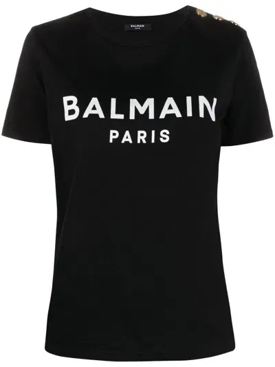 Balmain Logo Organic Cotton T Shirt In Black