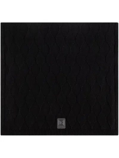 Balmain Logo-patch Knit Wool Scarf In Black