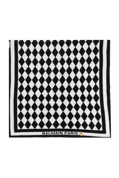 Balmain Logo Plaque Monogram Patterned Scarf In Multi