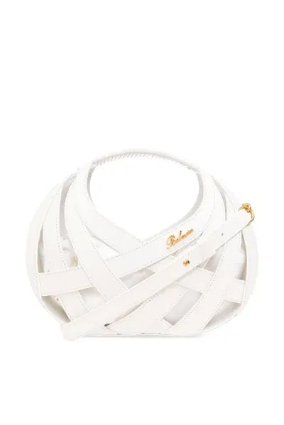 Balmain Logo Plaque Open Top Tote Bag In White