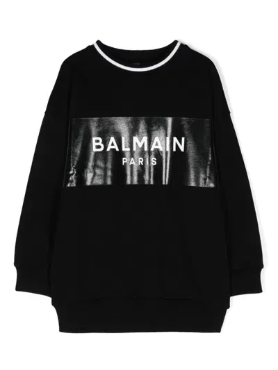 Balmain Kids' Logo-print Cotton Sweatshirt In Black