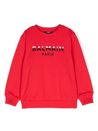 Balmain Kids' Logo-print Cotton Sweatshirt In Red