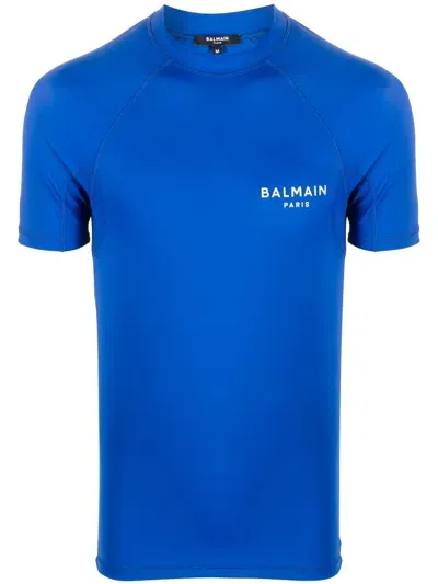 Balmain Logo-print Short-sleeve T-shirt In Blue