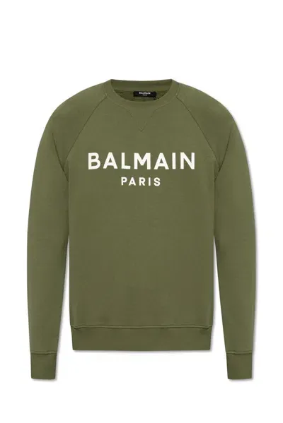 Balmain Logo Printed Crewneck Sweatshirt In Green