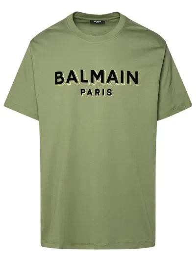 Balmain Logo Printed Crewneck T-shirt In Green