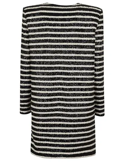 Balmain Ls 6 Btn Glittered Stripe Short Dress In Black