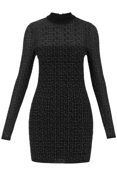 Balmain Lurex Monogram Knit Mini In Black