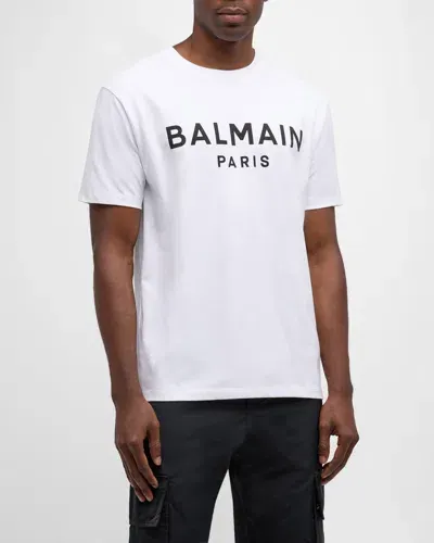 Balmain Men's Logo-print T-shirt In White/blk