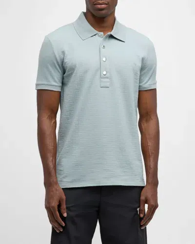 Balmain Men's Monogram Pique Polo Shirt In Grey