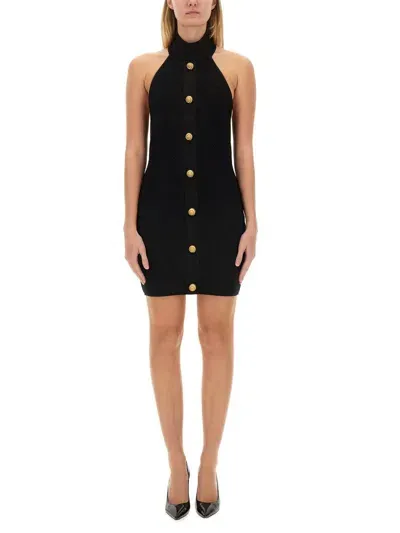 Balmain Mini "vichy" Dress In Black