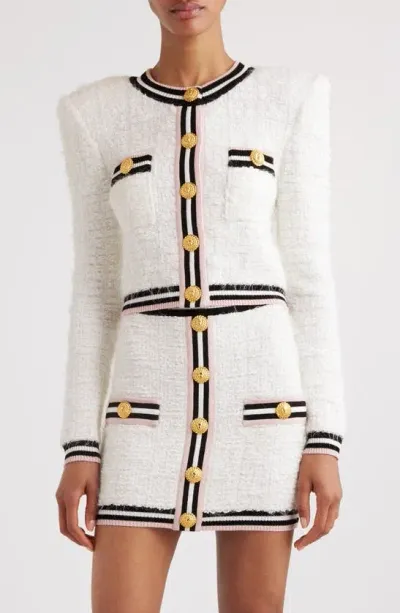 Balmain Maze Monogram Viscose Blend Jacket In White,black