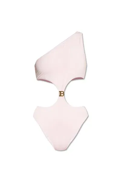 Balmain B-logo Cut-out Swimsuit In Pink