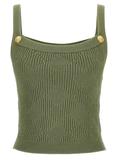 Balmain Openwork Knit Top Tops In Green