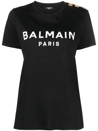 Balmain Paris T Shirt With Print In Black