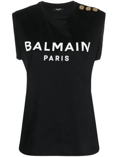 Balmain Paris Tank With Printed Logo In Black