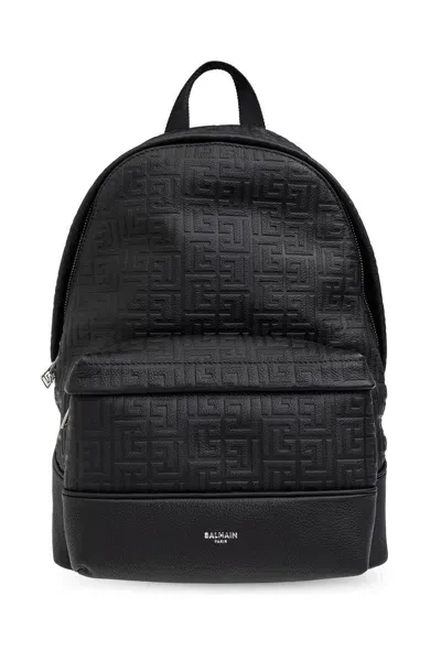 Balmain Pb Labyrinth Monogram Backpack In Black